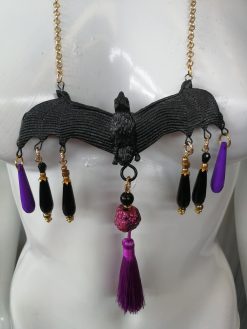 Bat Vampire Jewelry Dark Necklace, Beaded Tassel Pendant Chain, Gothic Punk Rock Jewel Charm
