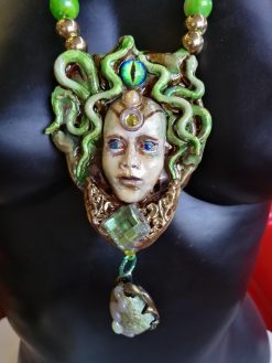 Medusa Jewelry Pendant Necklace, Snake Goddess Greek Mythology Sculpture, Minoan Serpent Eye Locket Charm