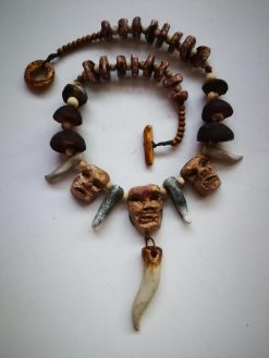 Tribal Shaman Necklace, Boho Horn Pendant, Rustic Ethnic Statement Jewelry Native American Indian Charm