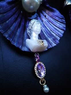 Shell Pendant Amethyst Statement Rhinestone Ball Accents Big Bold Chunky Necklaces Design Beaded Jewelry