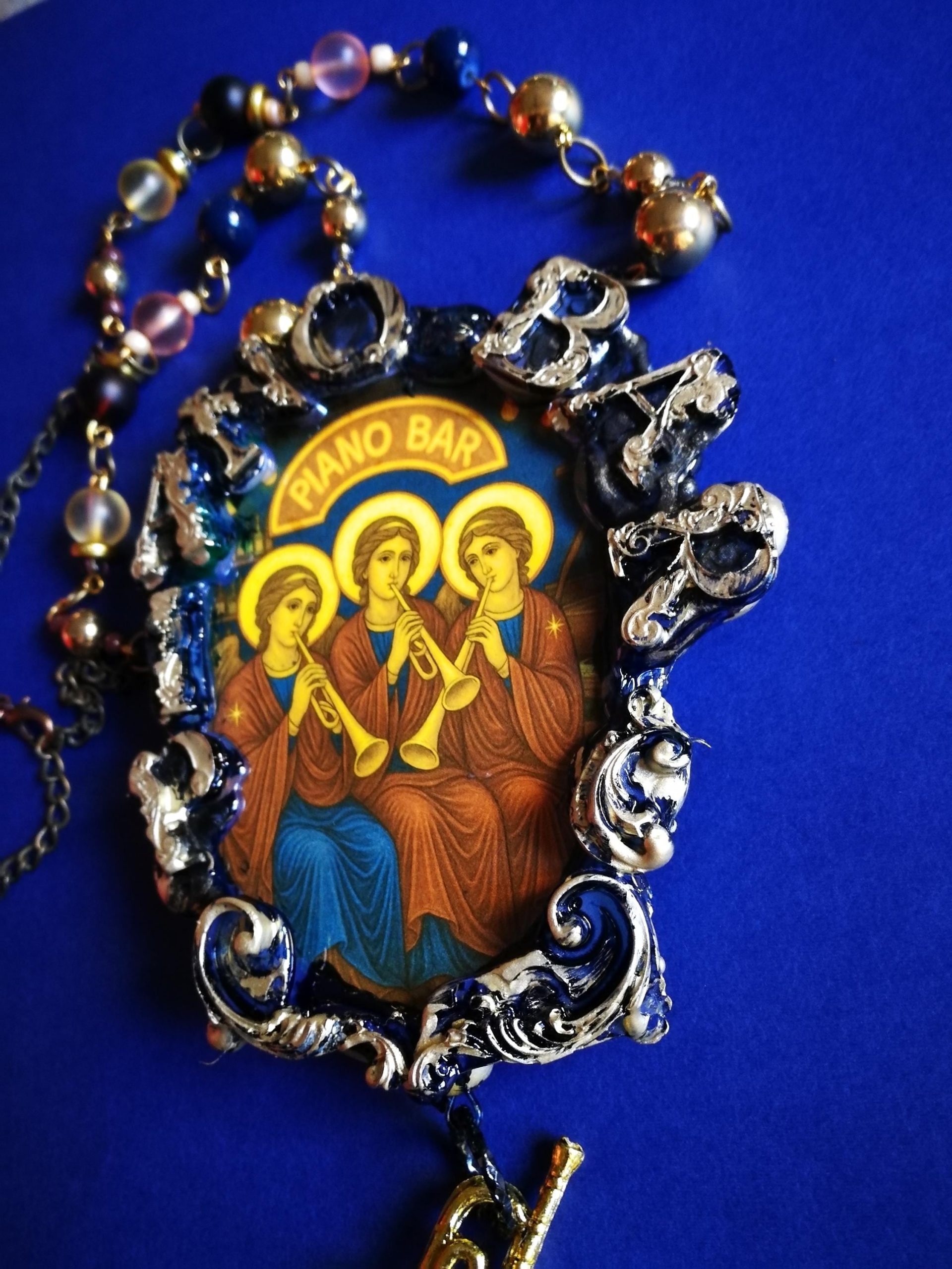 Holy Pop Pendant, Oddities and Curiosities Jewelry Religious Baroque, Icon Necklace Ironic Musical Angel