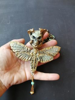 Butterfly Skull Pendant, Lunar Moth Victorian Gothic Statement Necklace & Steampunk Fantasy Charm Sculptural Jewelry