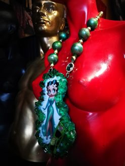 Betty Boop - Big Bold Chunky Necklaces, Statement Green Emerald Jewelry, Old Hollywood Icon Diva Pendant