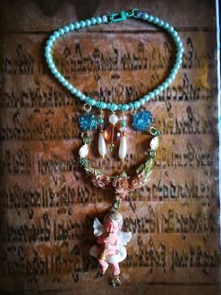 Guardian Angel, Religious Baroque Winged Archangel Pendant, Necklace Jewelry Flower Charm Celestial Cherubim Seraphim