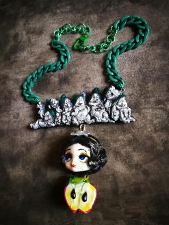 Whimsical Jewelry, Snow White & the Seven Dwarfs Necklace Manga Doll Fantasy Pendant Cartoonish Apple Charm