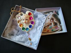 Belle Epoque Jewelry, Art Deco Nouveau Doll Head Sculpture Pendant, Painter Artist Palette Necklace