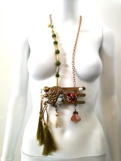 Belle Epoque Jewelry, Statement Doll Head Sculpture Pendant Charleston, Golden Age Liberty Flower Charm