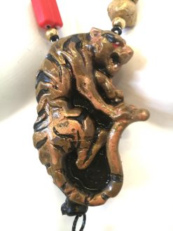 Black Panther Pendant, Designer Jewelry Sculptural Statement Big Bold Chunky Necklace Golden Wild Animal