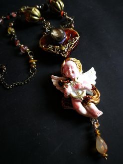 Vintage Jewelry Baroque Jewellery, Music Making Angel Winged Archangel Pendant, Rococo Necklace Antique Cherubim
