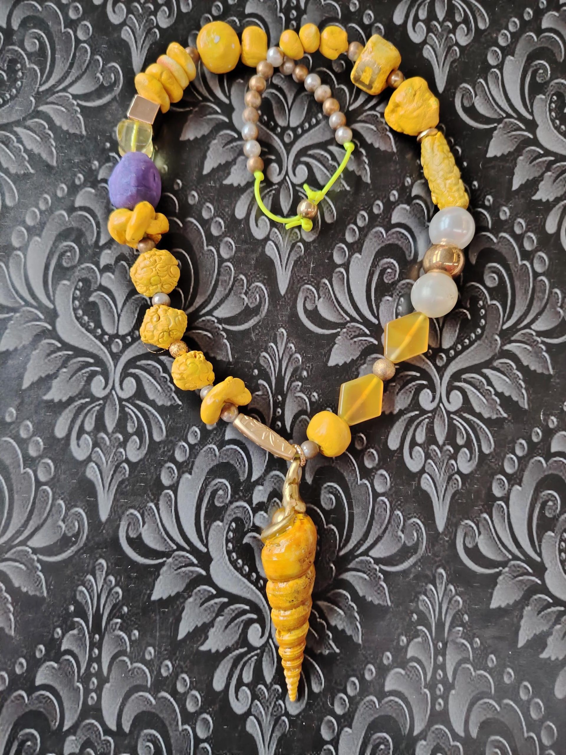Ladies Jewel, Luxury Design Jewelry, Handmade Jewelery Chunky Beaded Statement, Necklace Bib Shell Charm