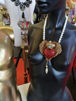 Luxury Necklace, Bee Nest Bumble Honey Pendant, Broken Heart Jewelry Charm Pearl Royal Crown