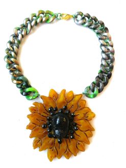 Sunflower Necklace and Bracelet Daisy Pendant, Floral Suit Set Jewelry, Sun Flower Brutalist Modernist