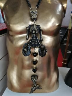 Macabre Jewelry Dark Necklace, Skull Skeleton Pendant, Gothic Punk Jewellery, Creepy Hauted Siren Mermaid