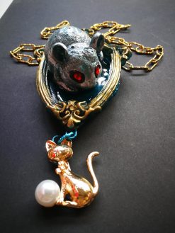 Cat Jewelry Necklace, Animal Mouse Blazon Charm Pendant, Chain Jewellery Nature Elegant Jewel Bib