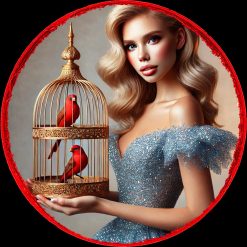 Belle Epoque Jewelry, Art Deco Doll Head Sculpture Pendant, Red Bird Cage Golden Liberty
