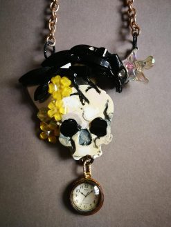 Victorian Gothic Jewelry, Baroque Statement Pendant Memento Mori, Skull Crowned Crow Black Raven Necklace