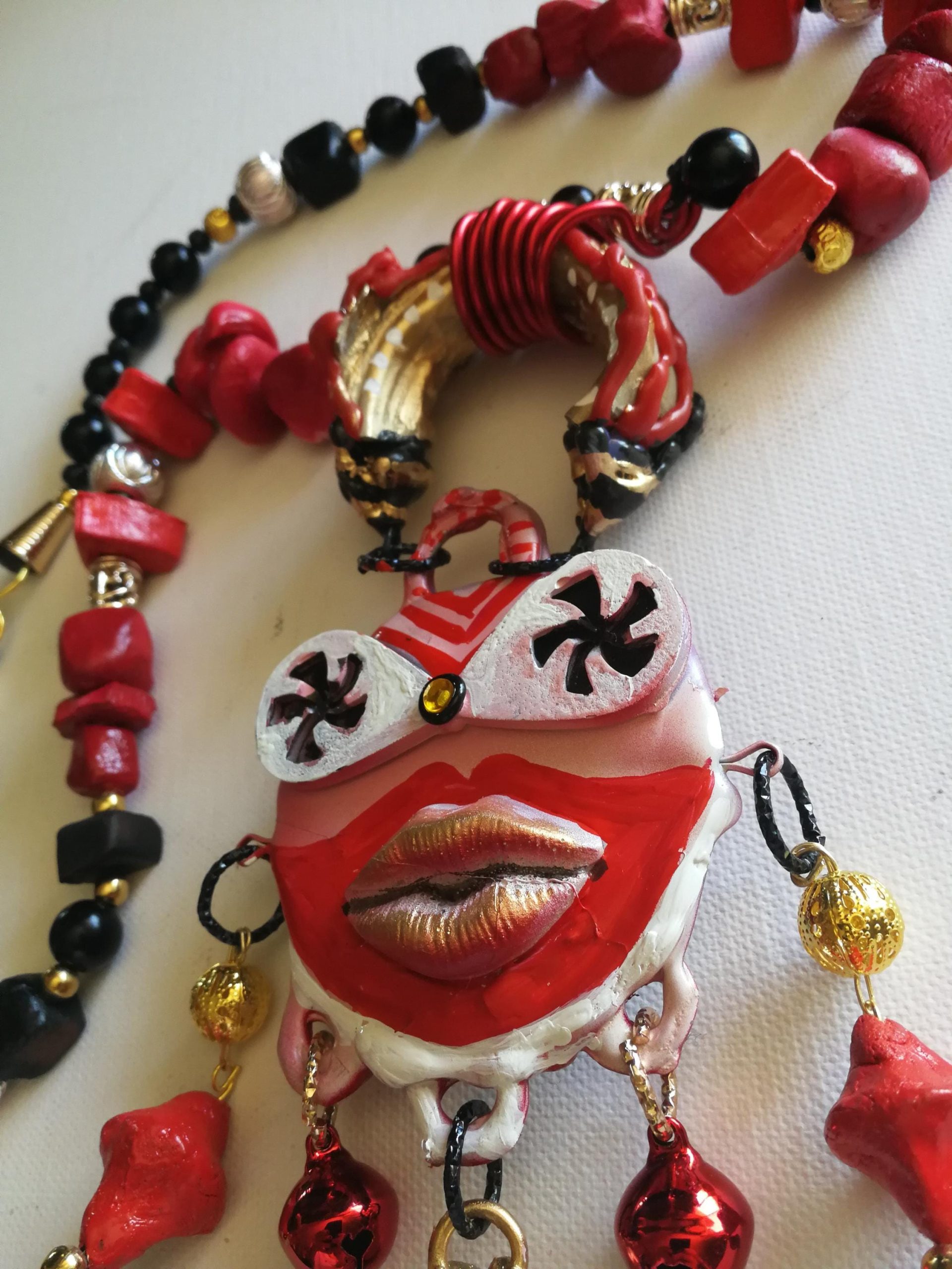 Tribal Jewelry Ainu Tribe, Japanese Folk Chunky Pendant, Helping Hand Statement Necklace Charm Maximalist
