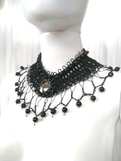 Marie Antoniette Choker, Embroidered Crochet Fine Lace Jewelry, Medallion Necklace Fetish Collar Statement Cameo