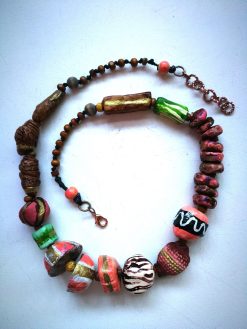Luxury Jewelry Black Pink Gold Sculpted Beaded Statement Necklace, Haute Couture Orb Design OOAK