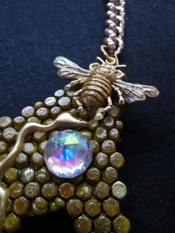 Queen Bee Necklace, Luxury Gold Honey Nest Pendant, Insect Statement Jewelry Charm Crystal Gold Chain