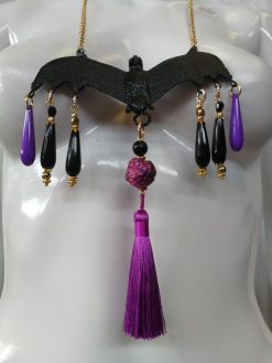 Bat Vampire Jewelry Dark Necklace, Beaded Tassel Pendant Chain, Gothic Punk Rock Jewel Charm