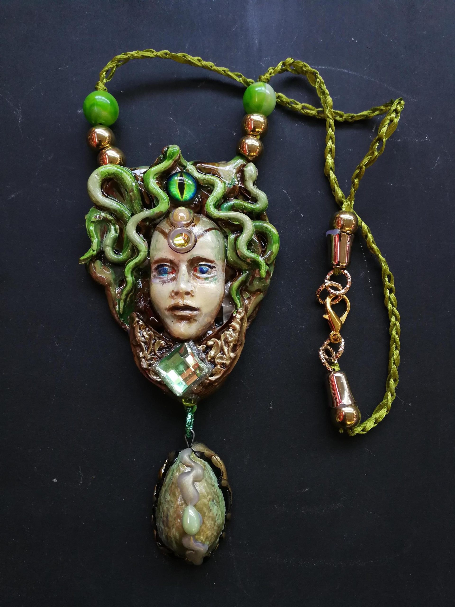 Medusa Jewelry Pendant Necklace, Snake Goddess Greek Mythology Sculpture, Minoan Serpent Eye Locket Charm