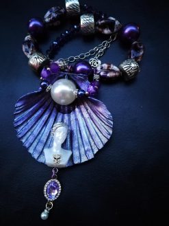Shell Pendant Amethyst Statement Rhinestone Ball Accents Big Bold Chunky Necklaces Design Beaded Jewelry