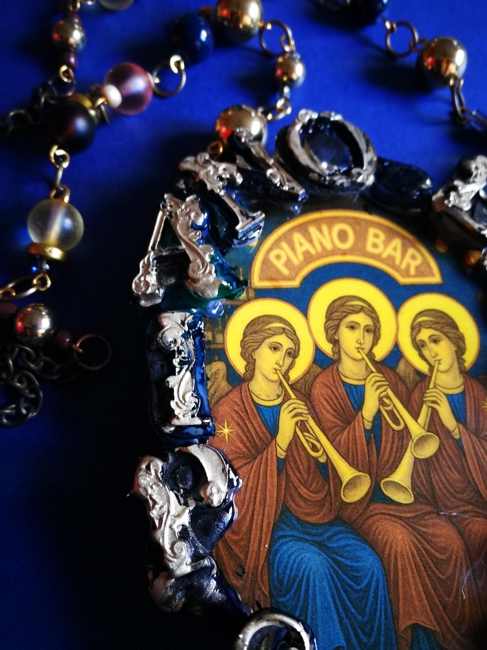 Holy Pop Pendant, Oddities and Curiosities Jewelry Religious Baroque, Icon Necklace Ironic Musical Angel