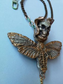 Butterfly Skull Pendant, Lunar Moth Victorian Gothic Statement Necklace & Steampunk Fantasy Charm Sculptural Jewelry