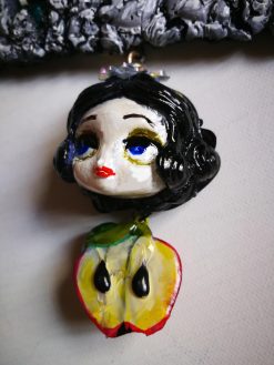 Whimsical Jewelry, Snow White & the Seven Dwarfs Necklace Manga Doll Fantasy Pendant Cartoonish Apple Charm