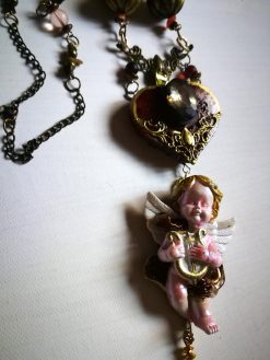 Vintage Jewelry Baroque Jewellery, Music Making Angel Winged Archangel Pendant, Rococo Necklace Antique Cherubim