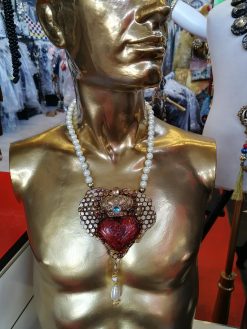 Luxury Necklace, Bee Nest Bumble Honey Pendant, Broken Heart Jewelry Charm Pearl Royal Crown