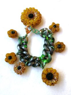 Sunflower Necklace and Bracelet Daisy Pendant, Floral Suit Set Jewelry, Sun Flower Brutalist Modernist