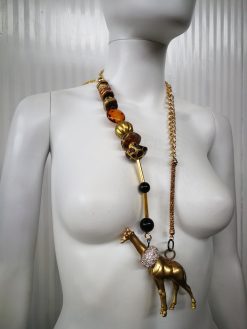 Designer Jewelry, Extravagant Pendant Animal, Giraffe Locket Statement Necklace Savana Wild Charm Beaded Chain