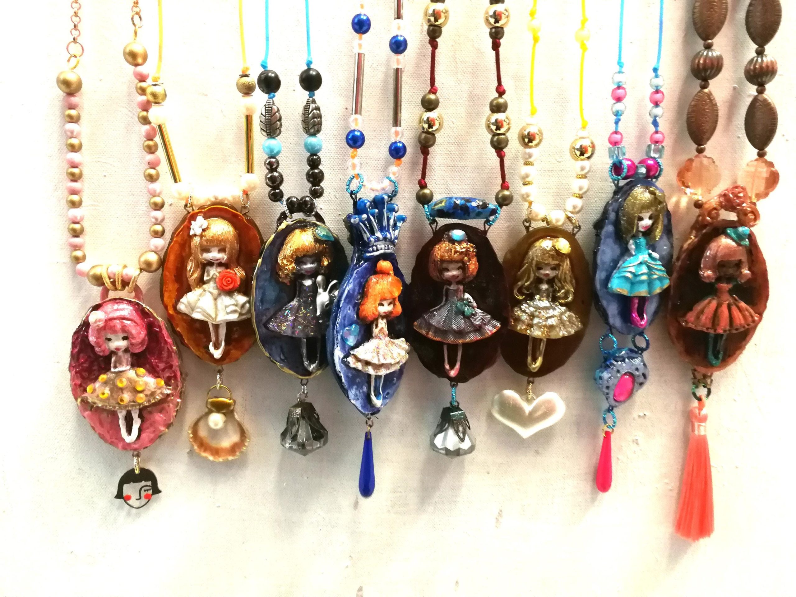 Polymer Clay Doll Pendant, Handmade Fantasy Beaded Necklace, Dolly Doom Collection OOAK Sculpture Necklace