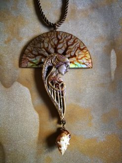 Siren Mermaid, Belle Epoque Jewelry Art Noiuveau, Liberty Style Bib Pendant Seashell Charm Shell