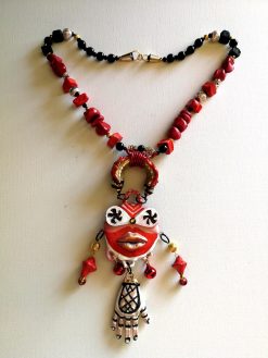 Tribal Jewelry Ainu Tribe, Japanese Folk Chunky Pendant, Helping Hand Statement Necklace Charm Maximalist