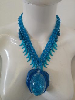 Dragon Egg, Futuristic Necklace, Cornicello Italian Horn Charm, Fantasy Fairy Tale Pendant, Transparent Jewelry