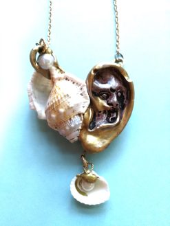 Shell Jewelry, Sea Glass Necklace Statement Pendant, Luxury Conch Charm Chain Collar Ear Pearl