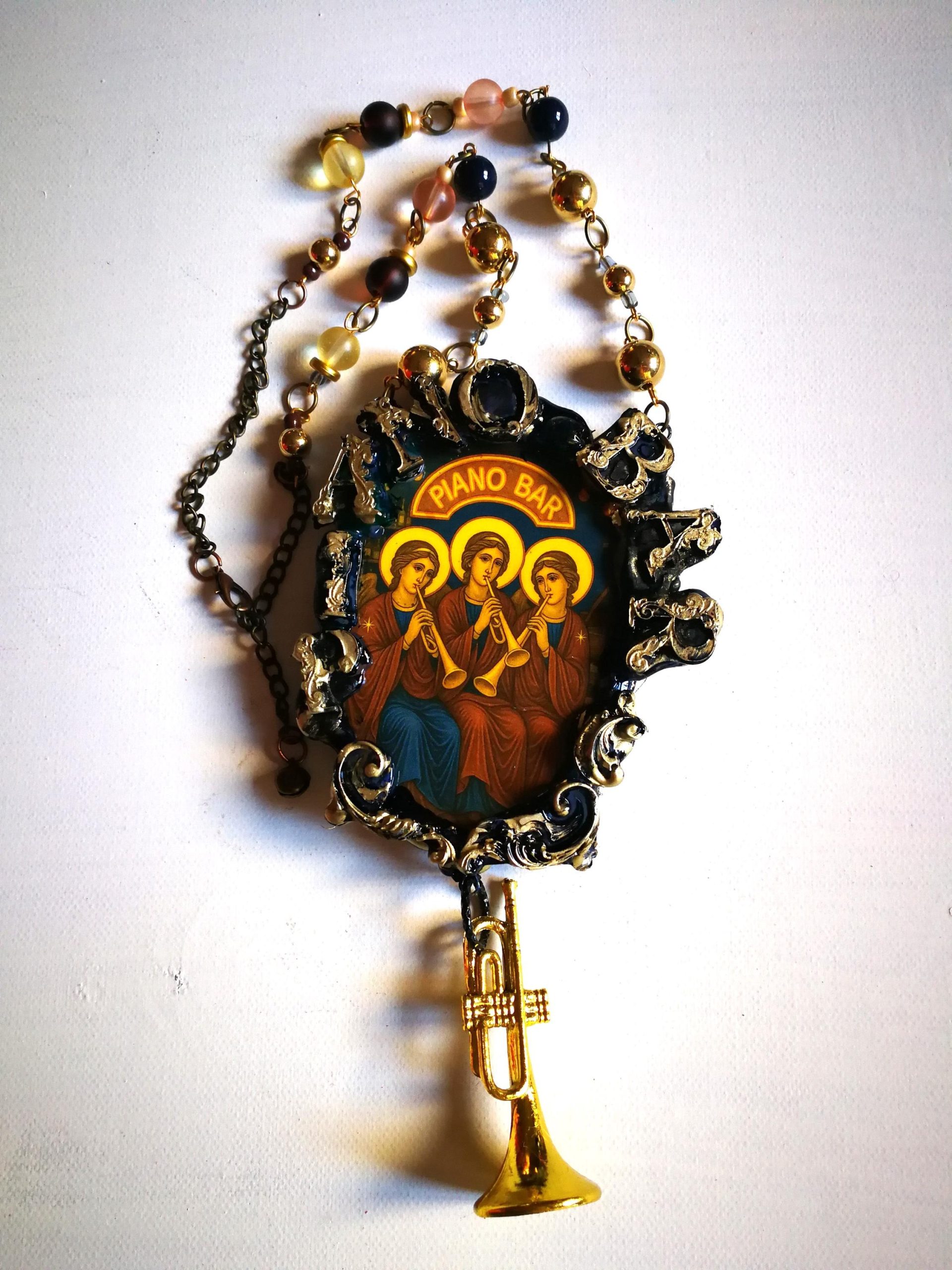 Holy Pop Pendant, Oddities and Curiosities Jewelry Religious Baroque, Icon Necklace Ironic Musical Angel