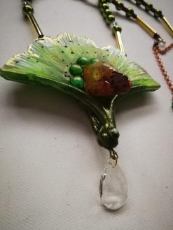 Eagle Bird Necklace, Art Deco Chunky Pendant, Statement Fan Leaf Nature Jewelry Crystal Charm