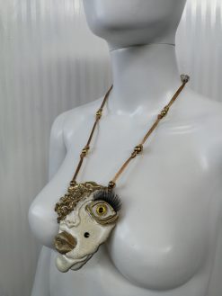 Happy Face Necklace, Brutalist Pendant Chunky Portrait, Minimalist Eye Lips Pop Jewelry Charm Head