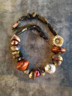 Beaded Choker, Classic Statement Jewelry, Big Bold Chunky Necklaces, Metallic & Ceramic Sculptured Brutalist Design