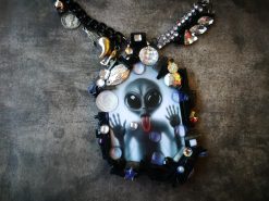 Futuristic Necklace Alien, Avant-garde UFO Jewelry, Area 51 Extraterrestrial E.T , Modernist Design Pendant
