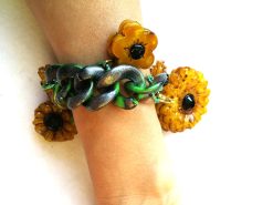 Sunflower Necklace and Bracelet Daisy Pendant, Floral Suit Set Jewelry, Sun Flower Brutalist Modernist