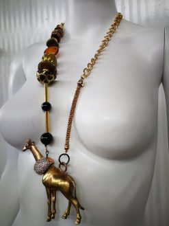 Designer Jewelry, Extravagant Pendant Animal, Giraffe Locket Statement Necklace Savana Wild Charm Beaded Chain