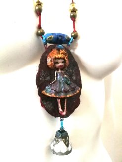 Polymer Clay Doll Pendant, Handmade Fantasy Beaded Necklace, Dolly Doom Collection OOAK Sculpture Necklace