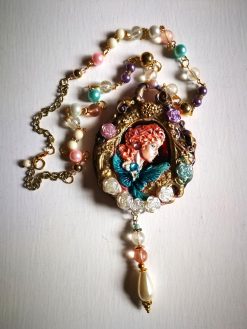 Cameo Silhouette, Marie Antoniette Queen Rococo Pendant, Luxury Medallion Baroque Jewelry, Romantic French Pearls