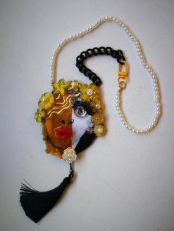 Happy Face Pendant, Brutalist Chunky Portrait, Mirror Eye Lips Pop Art Statement Jewelry Charm