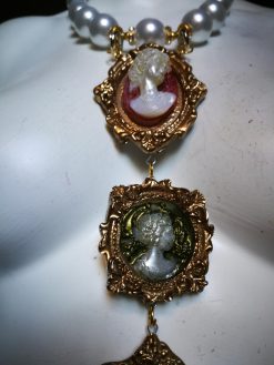 Gallery Wall Cameo Tie Necklace, Layered Pendant Statement Jewelry Antique Historical Baroque Sculptural Jewel